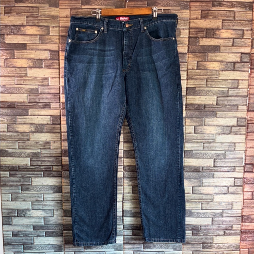 Lee  Premium Men's Dark Blue Regular Straight Leg Jeans 38x32